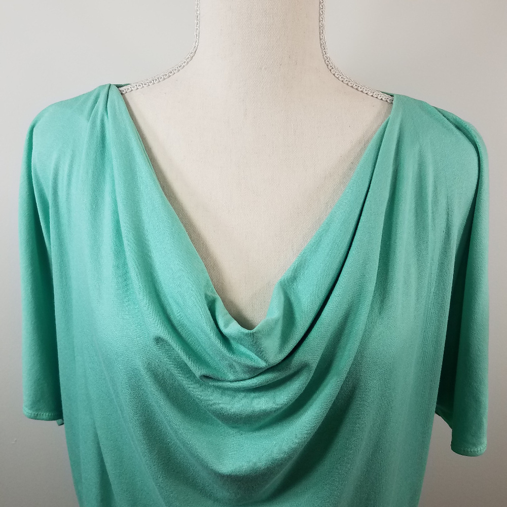 NWT Sophie Max Mint blue green Ruched Dolman short sleeved shirt Top Medium - Picture 3 of 8